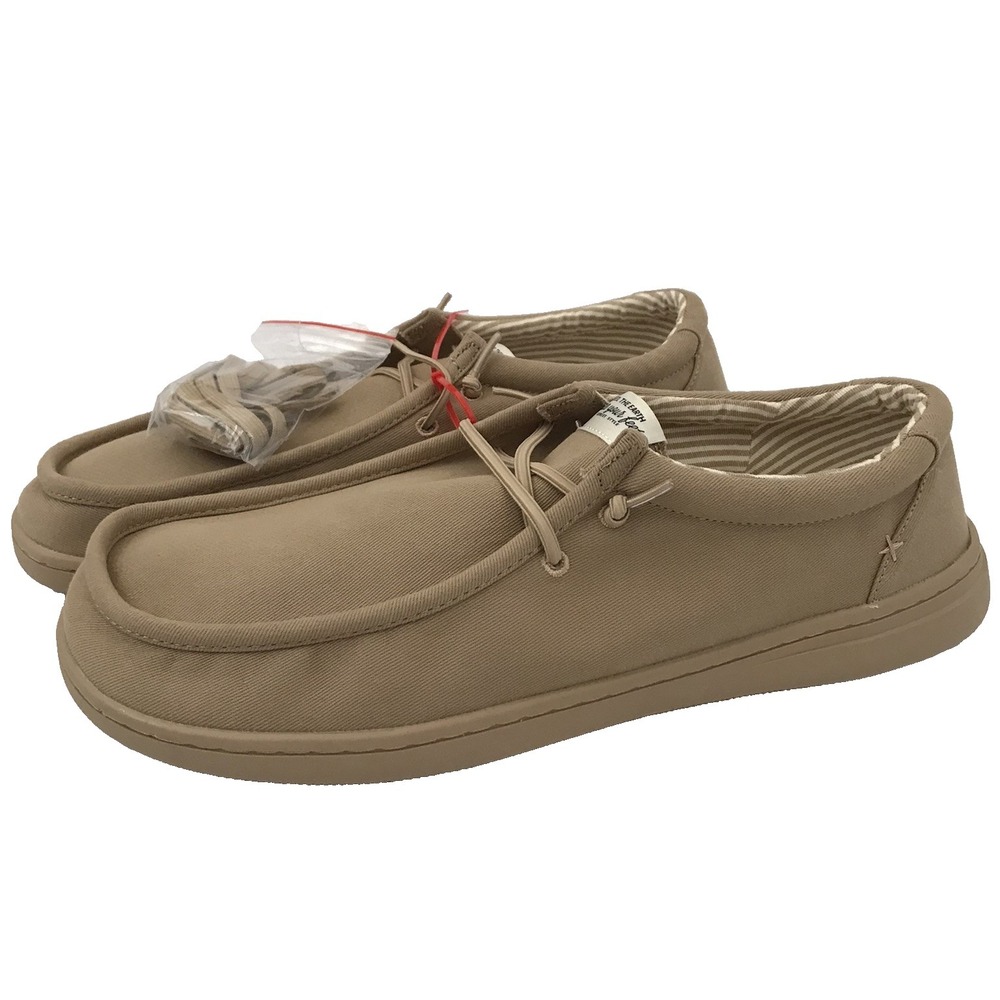 Feel the Earth Canvas Boat Shoes Mens 14 Khaki Tan Streetstyle Minimalist Casual